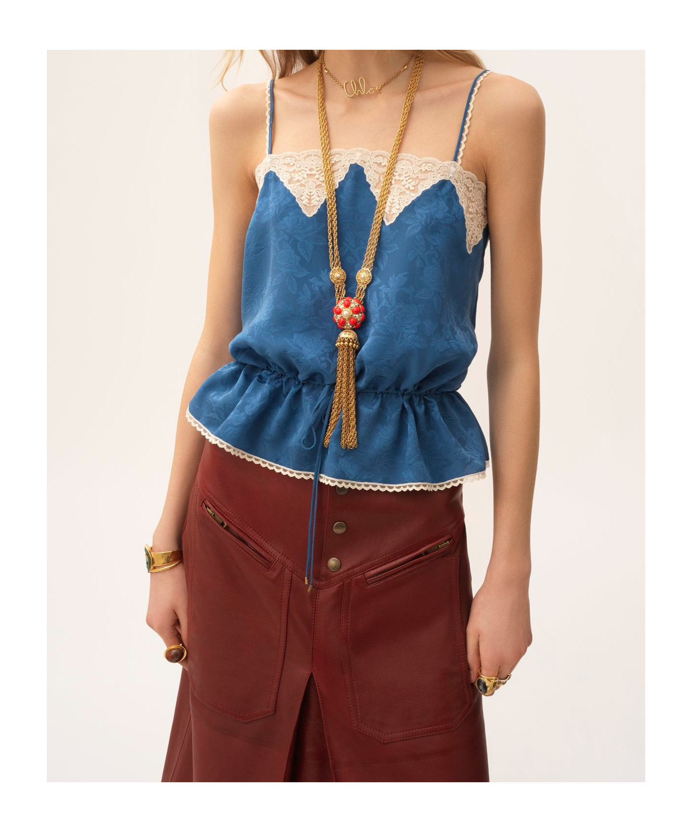 Chloé Lace-trimmed Silk-jacquard Camisole