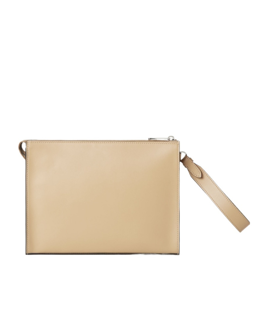 Fendi Ff-motif Leather Clutch Bag In Neutral