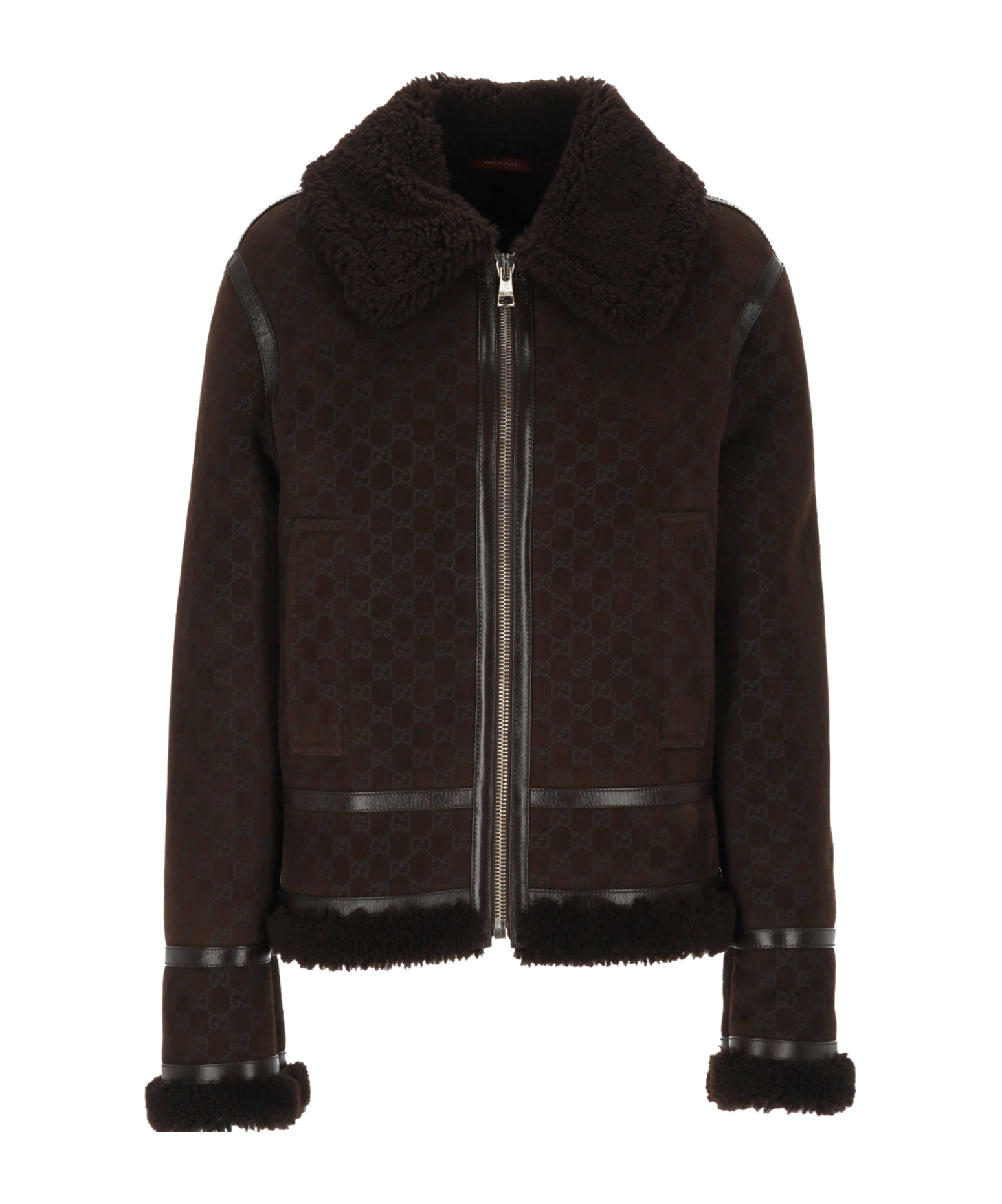 Gucci Long-sleeved Leather Jacket In Brown