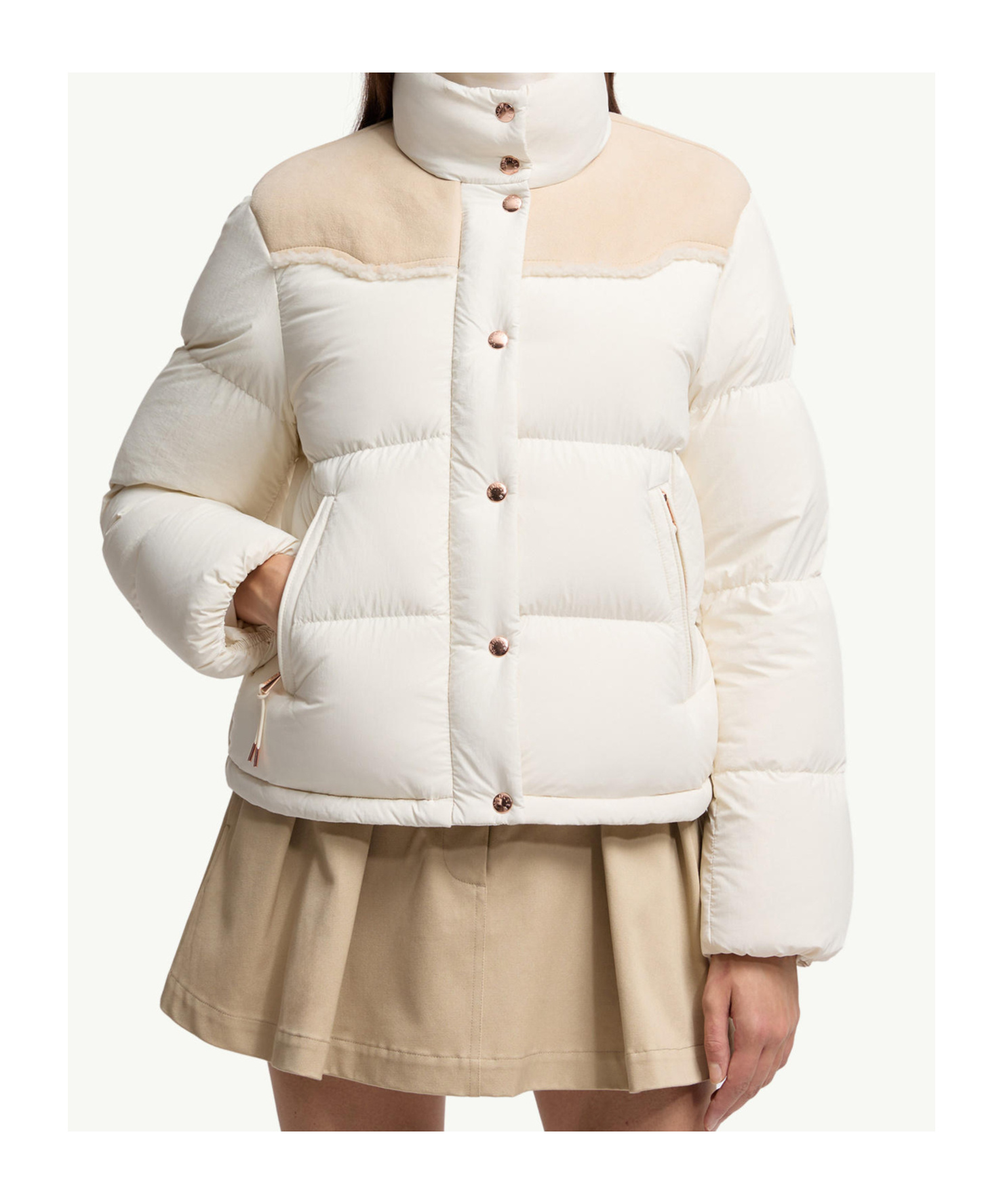 Moncler Angelys Suede-trimmed Short Down Jacket In Multi