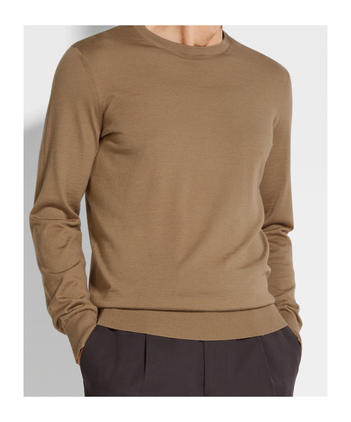 Shop Zegna Fine-knit Crew-neck Jumper In Dark Beige Mixed Color