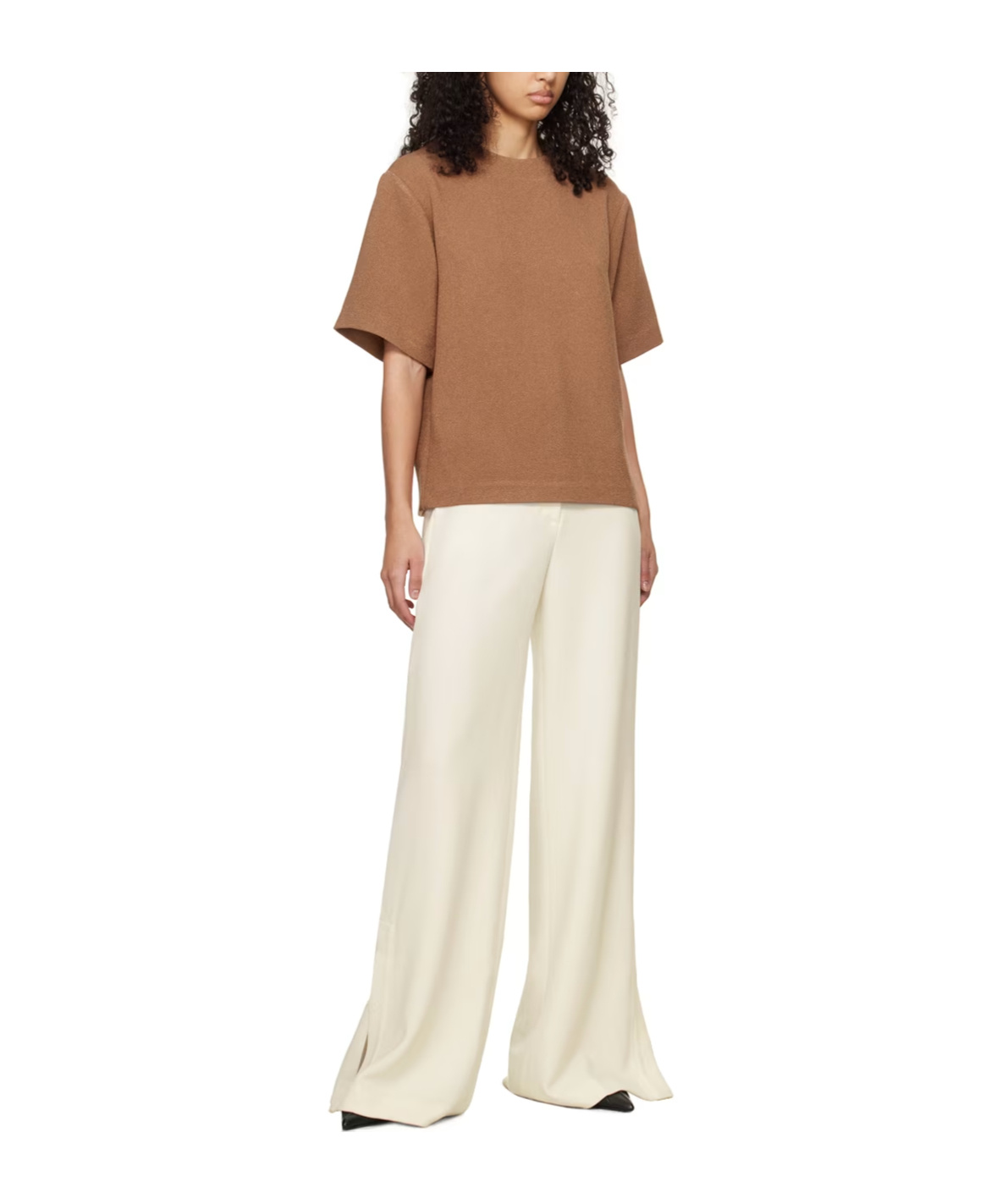 Shop Anine Bing Maddie Short-sleeve Crepe Blouse In Brown