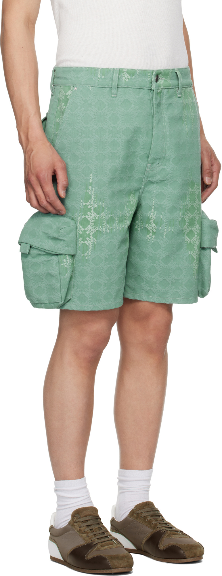 Amiri Green Ma Quad Bleached Cargo Shorts In Green