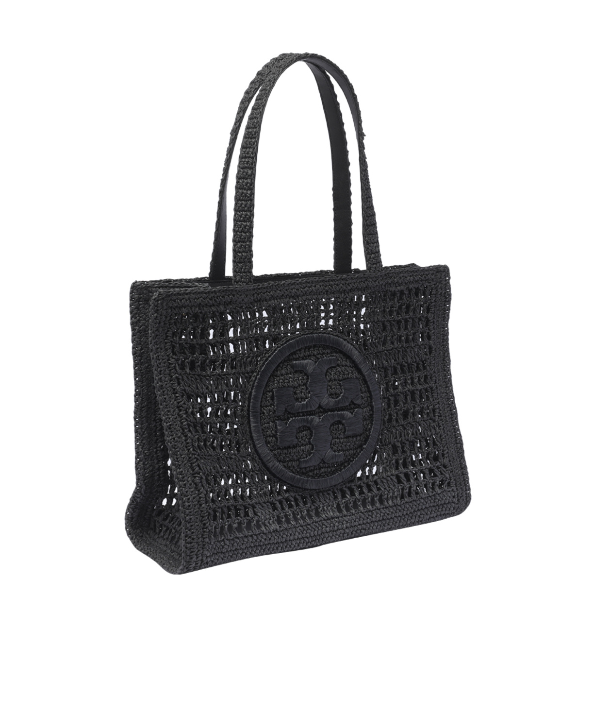 Tory Burch Black Small Hand-crochete Ella Tote Bag In Black