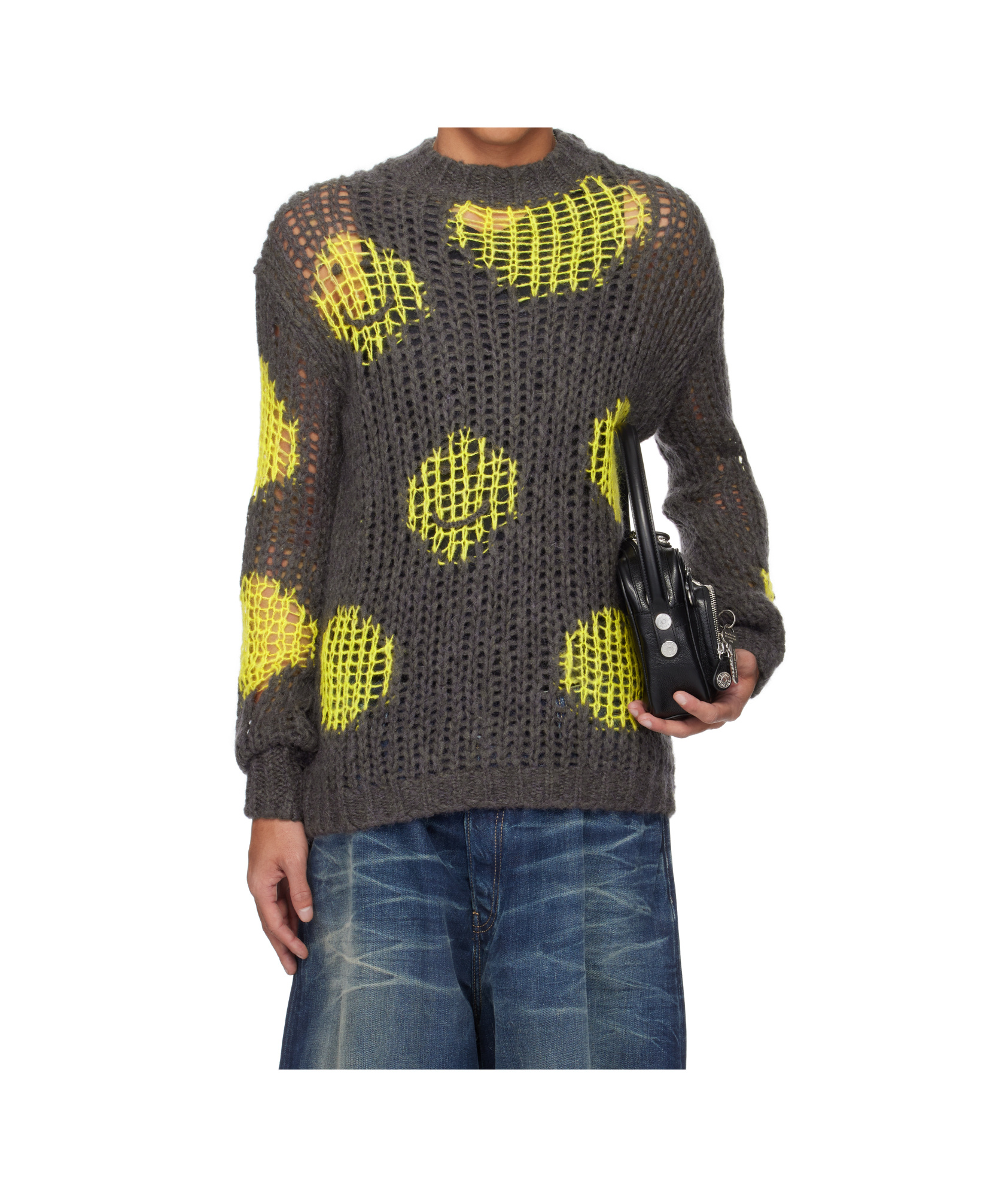 Acne Studios Embroidered Open-knit Sweater In Black