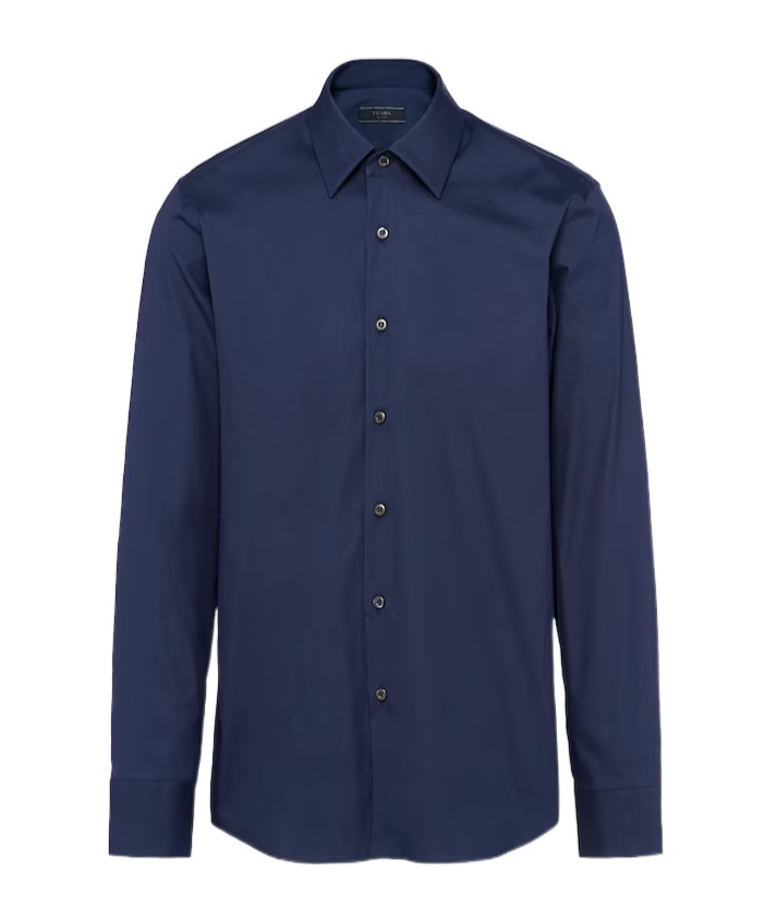 Prada Long-sleeved Cotton Shirt In Blue
