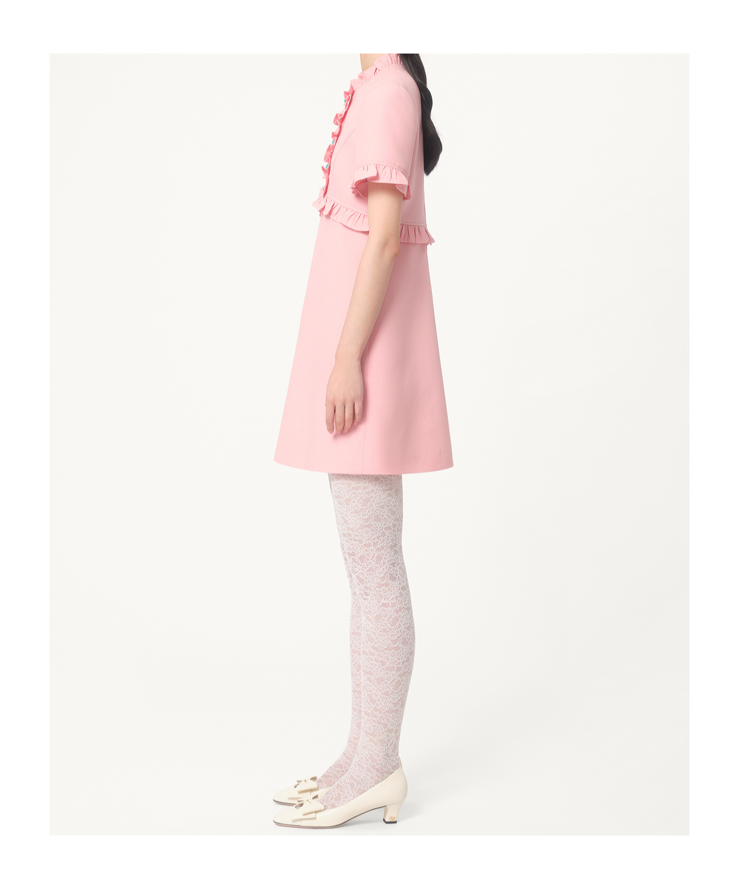 Valentino Ruffle Button Short-sleeve Mini Dress In Pink