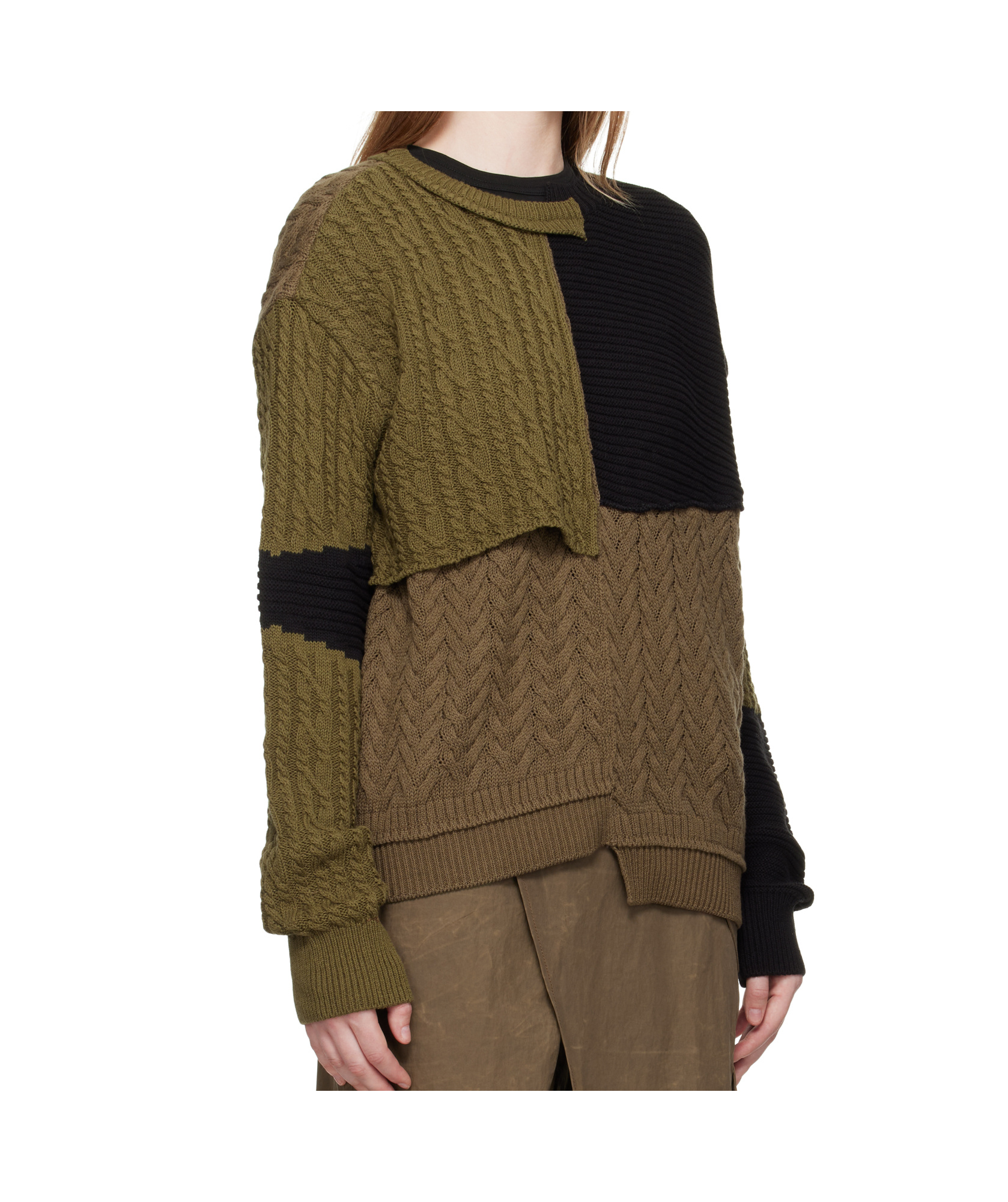 Andersson Bell Patchwork Asymmetric Crew Neck Sweater In Brown