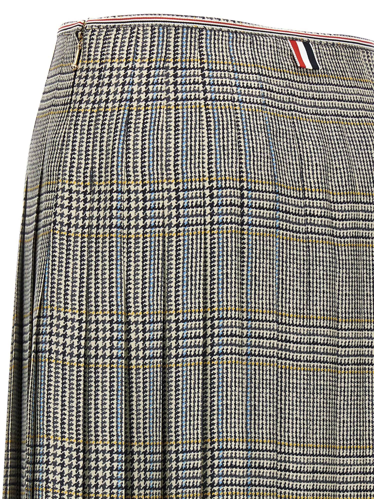 Thom Browne Houndstooth-pattern Pleated Midi Skirt In Green