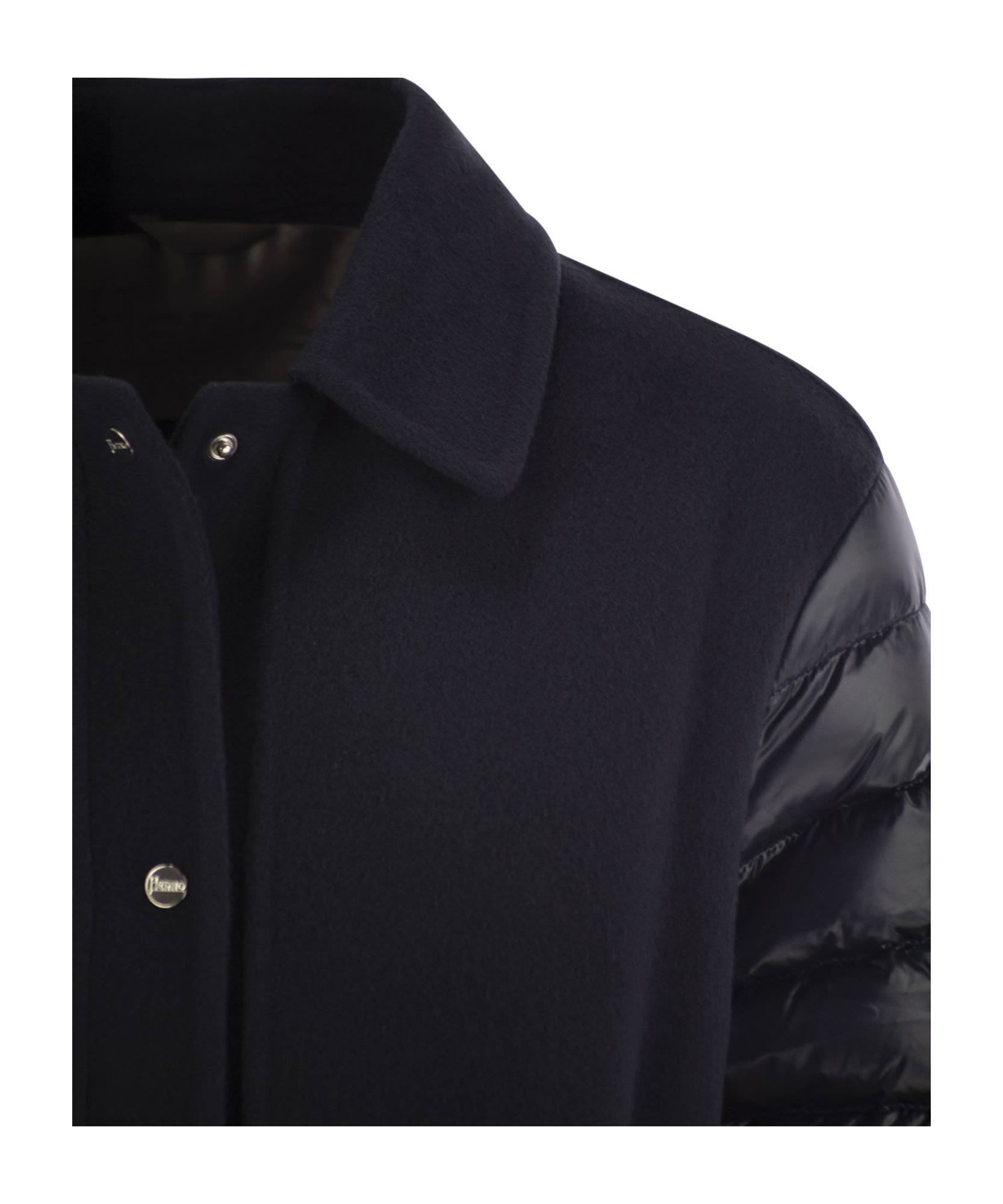 Herno Luxury Wool-blend Jacket With Quilted Down Sleeves In Black