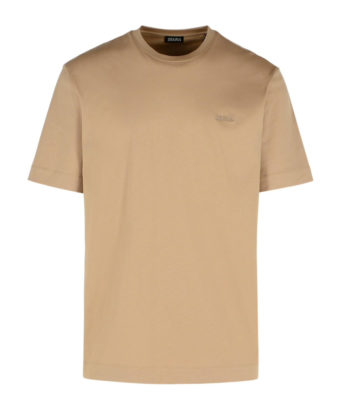 Shop Zegna Logo Embroidered Crewneck T-shirt In Nude