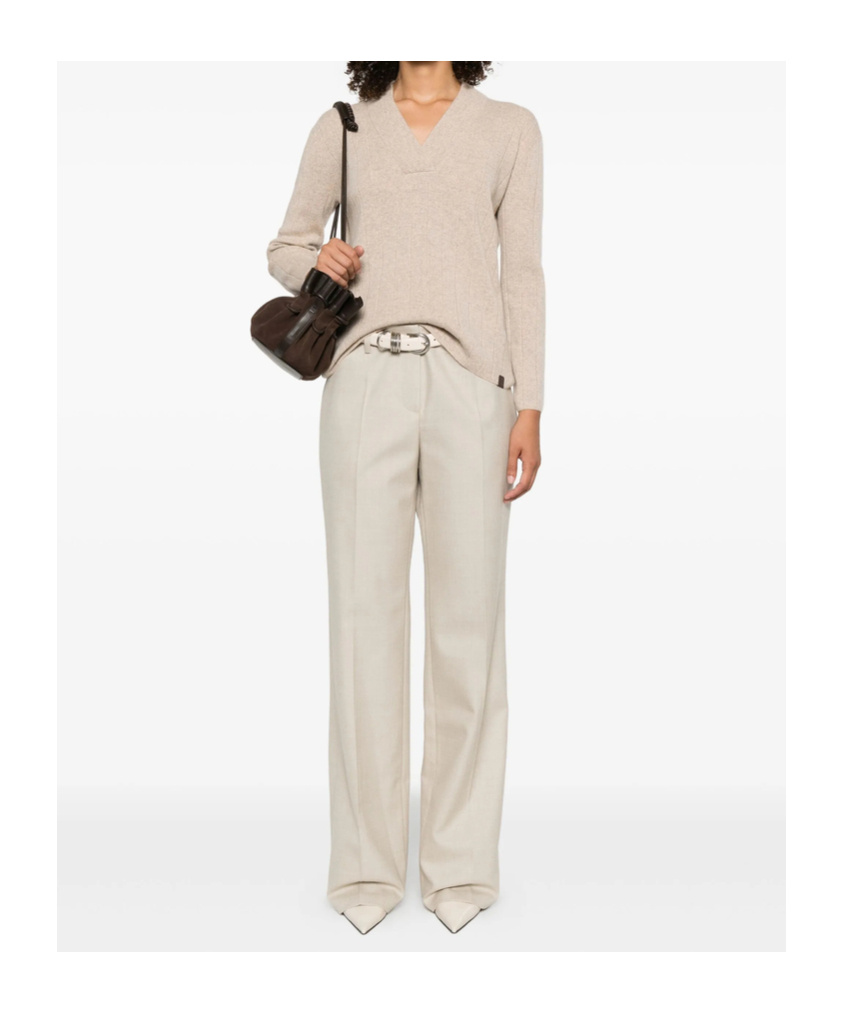 Max Mara Arten Ribbed V-neck Jumper In Neutral
