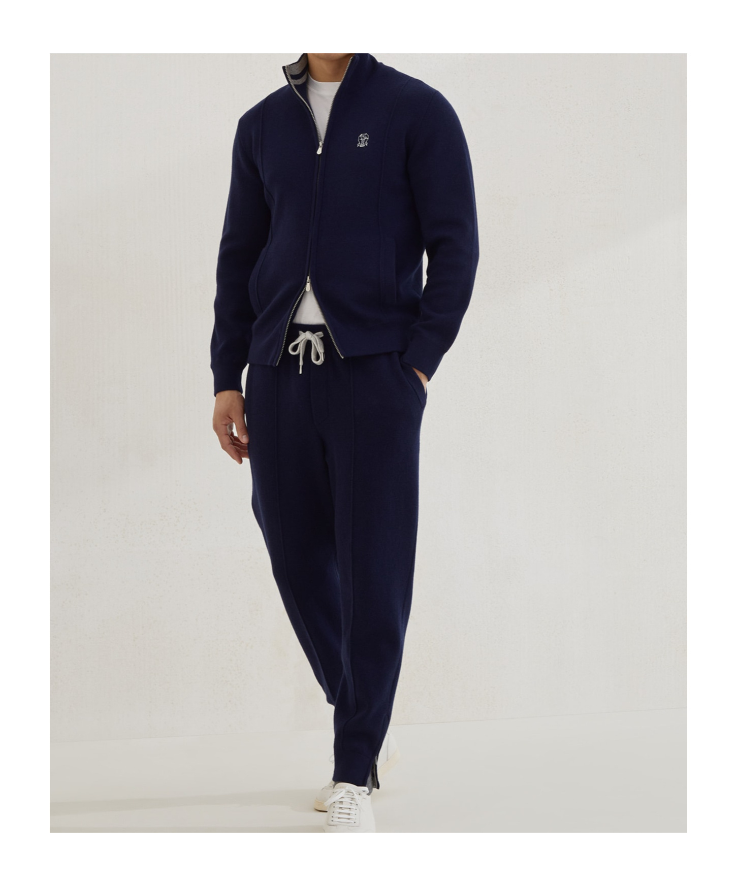 Brunello Cucinelli Zip-front Embroidered-logo Cardigan In Blue
