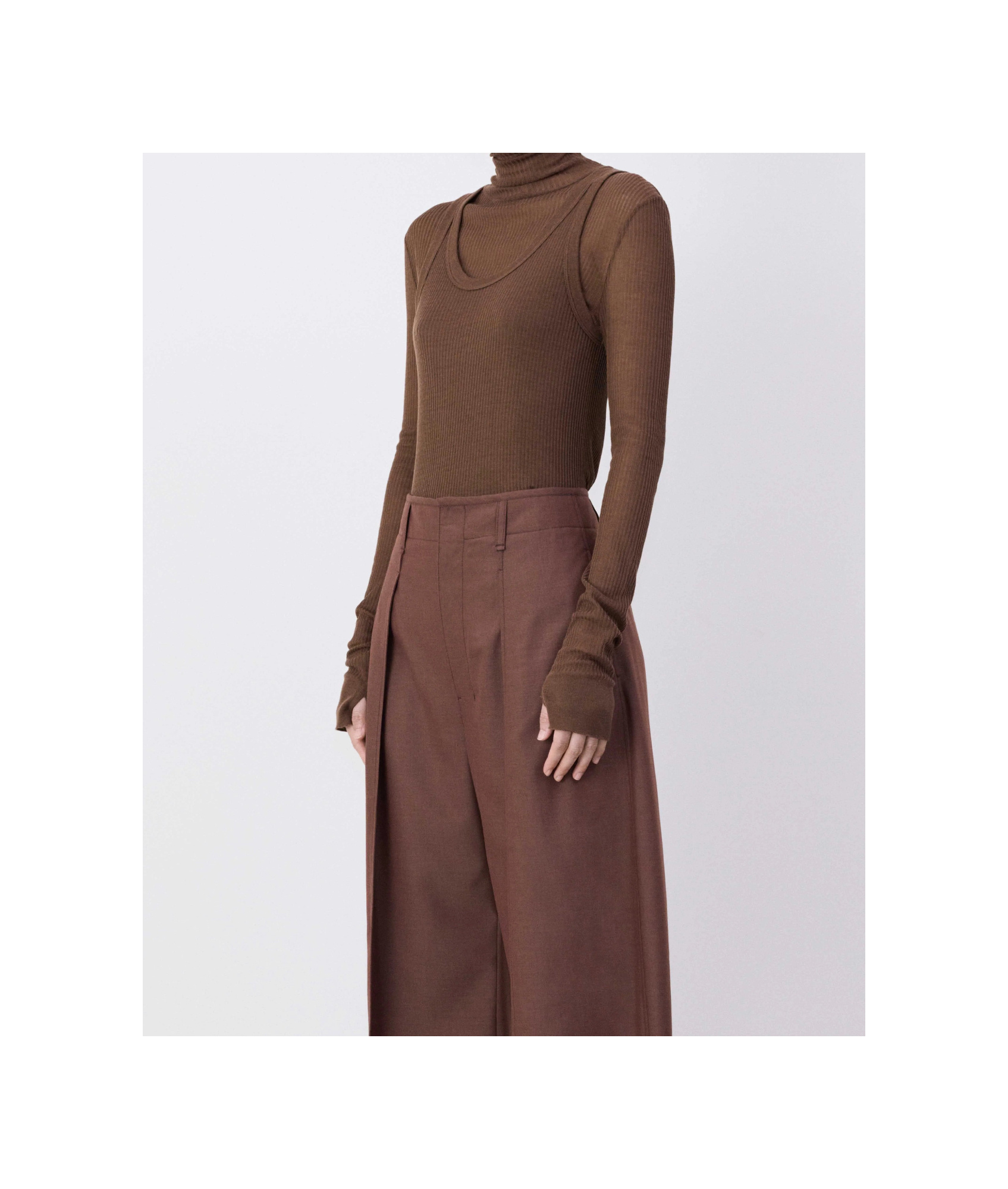 Lemaire Brown Curved Volume Tailored Trousers In Brown