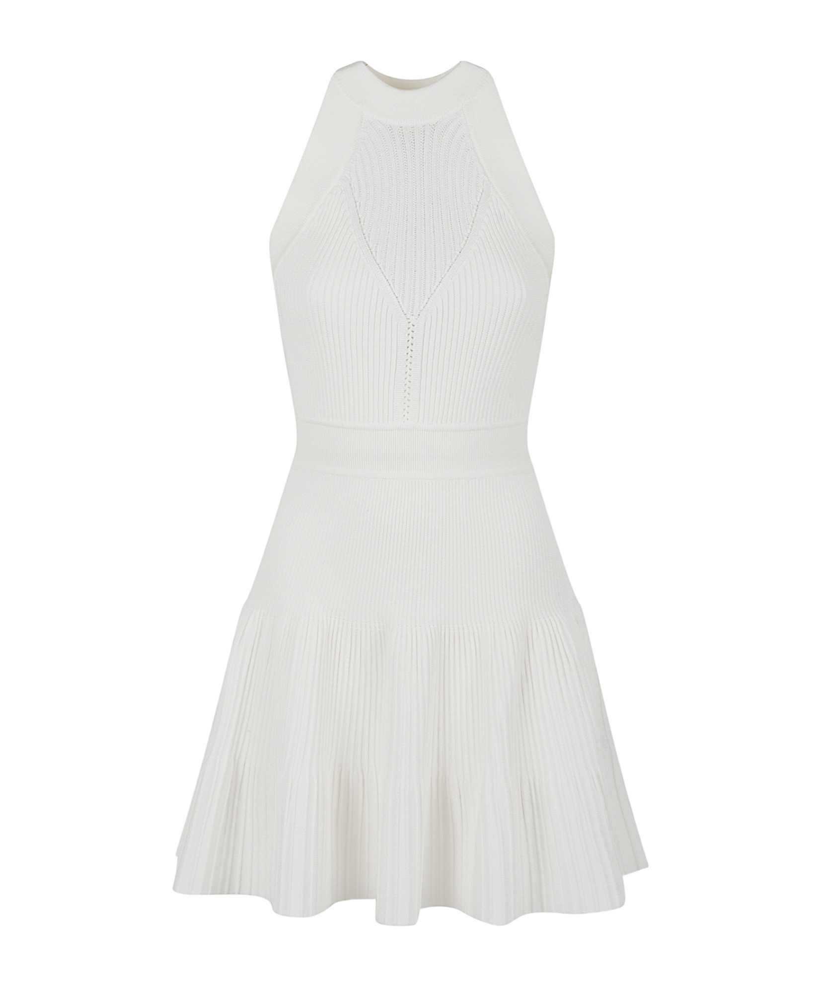 Balmain Sleeveless Flared Openwork Knit Dress In White