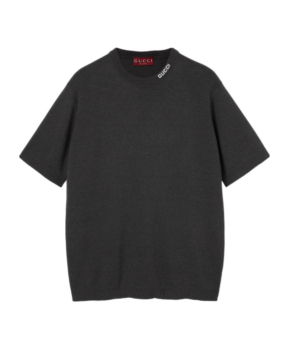 GUCCI SILK COTTON T-SHIRT WITH INTARSIA