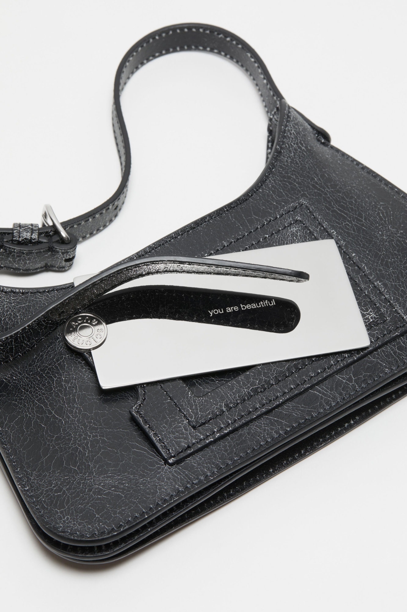 Acne Studios Mini Platt Crackled Leather Shoulder Bag In Black