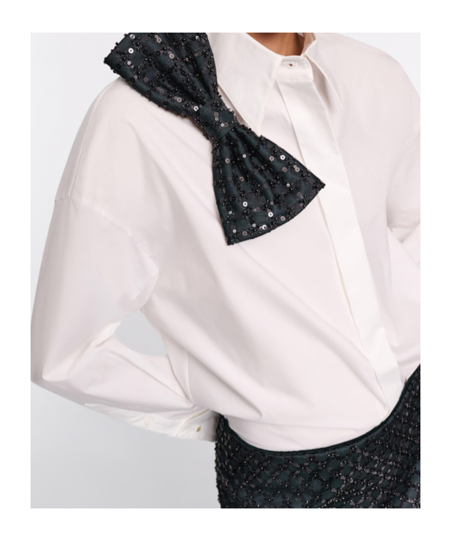 Dorothee Schumacher Poplin Shirt With Xl Sequin Bow In White