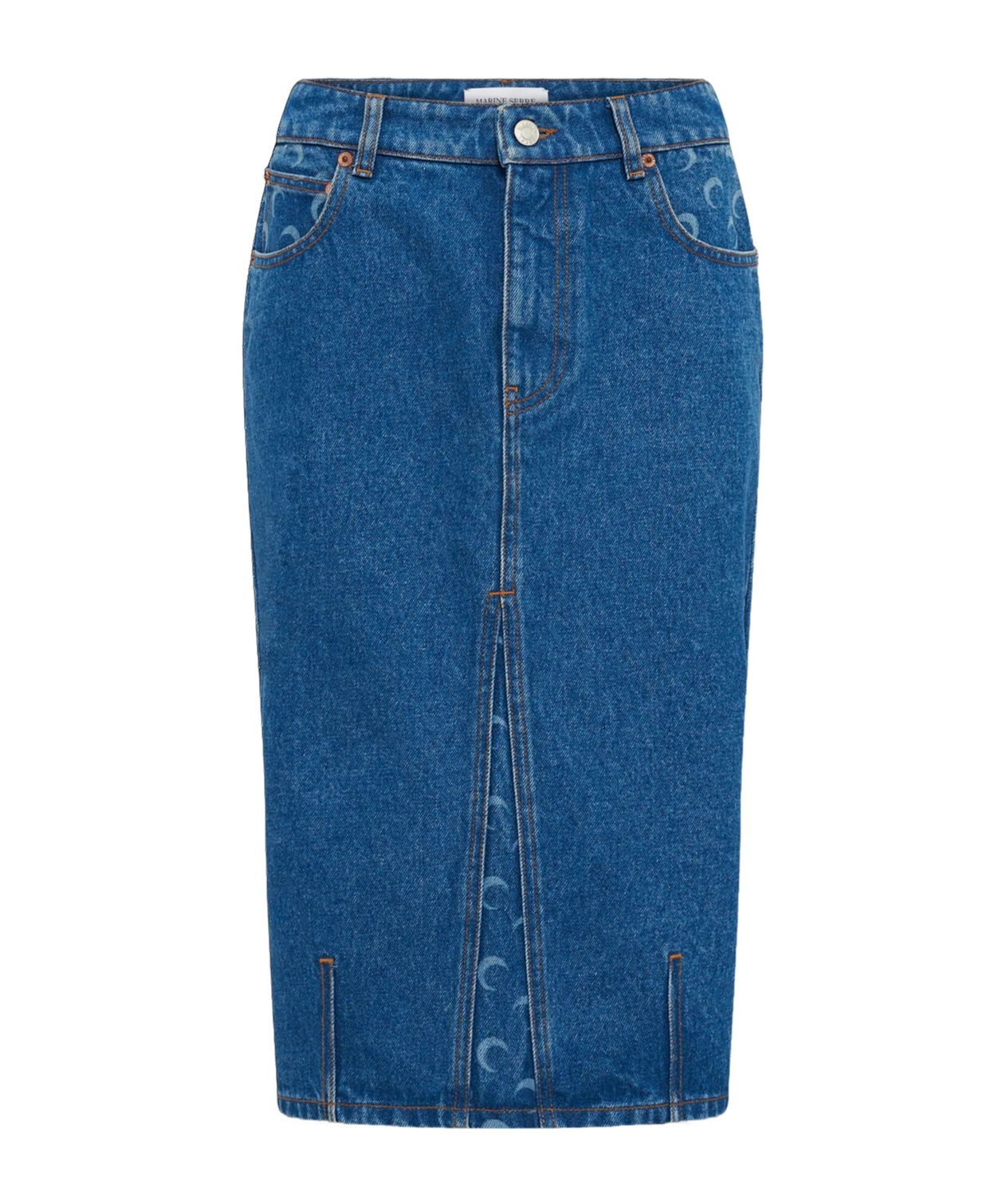 Marine Serre Denim Skirt Featuring Back Pockets And Belt Loops In Blue