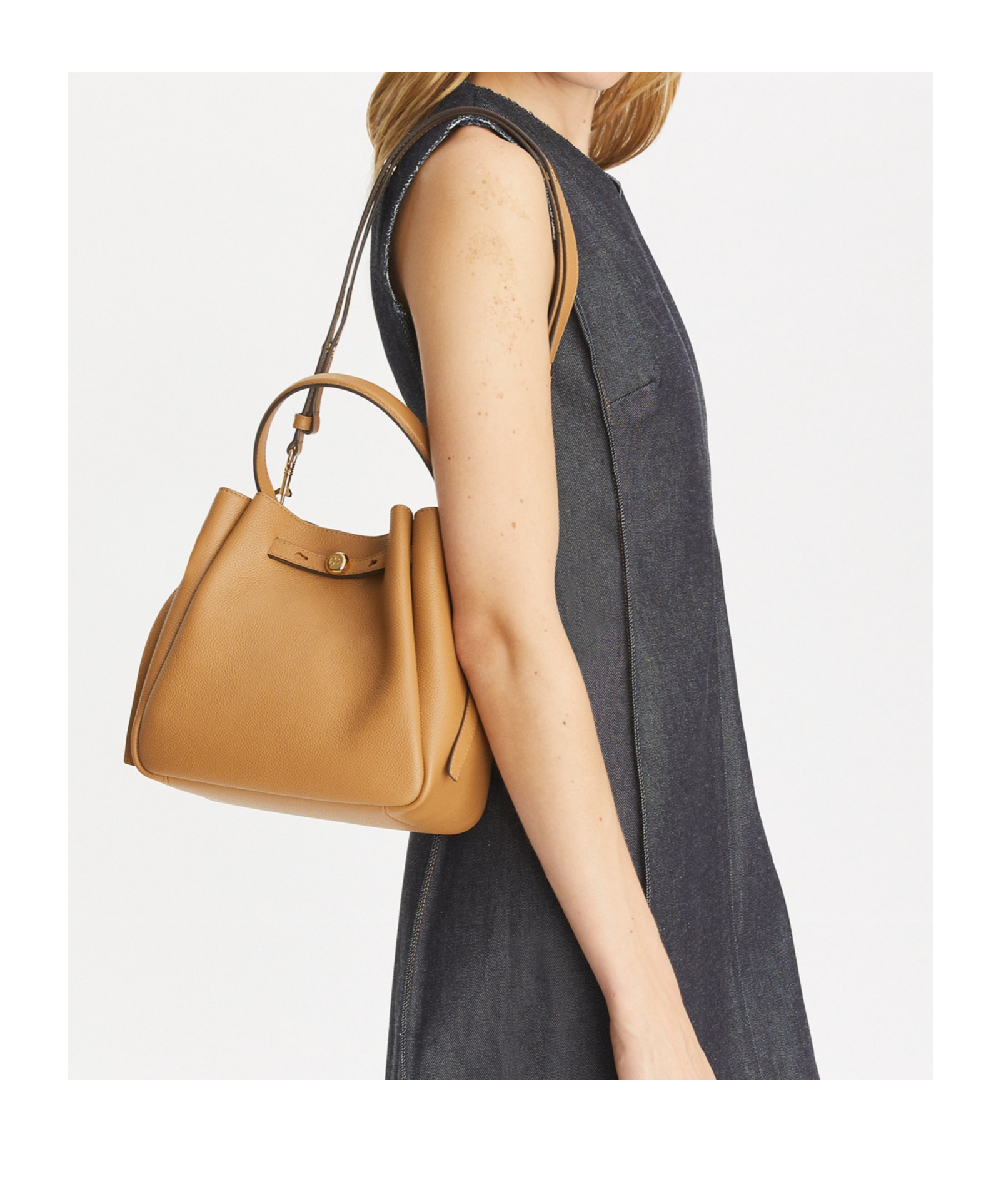 Tory Burch Textured Pebble Bucket Bag With Gold Hardware In Brown
