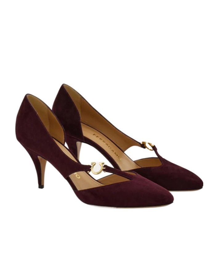 Ferragamo Hollow Detail High Heels In Burgundy
