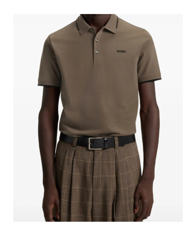 Hugo Boss Tipped-collar Cotton Polo Shirt In Brown