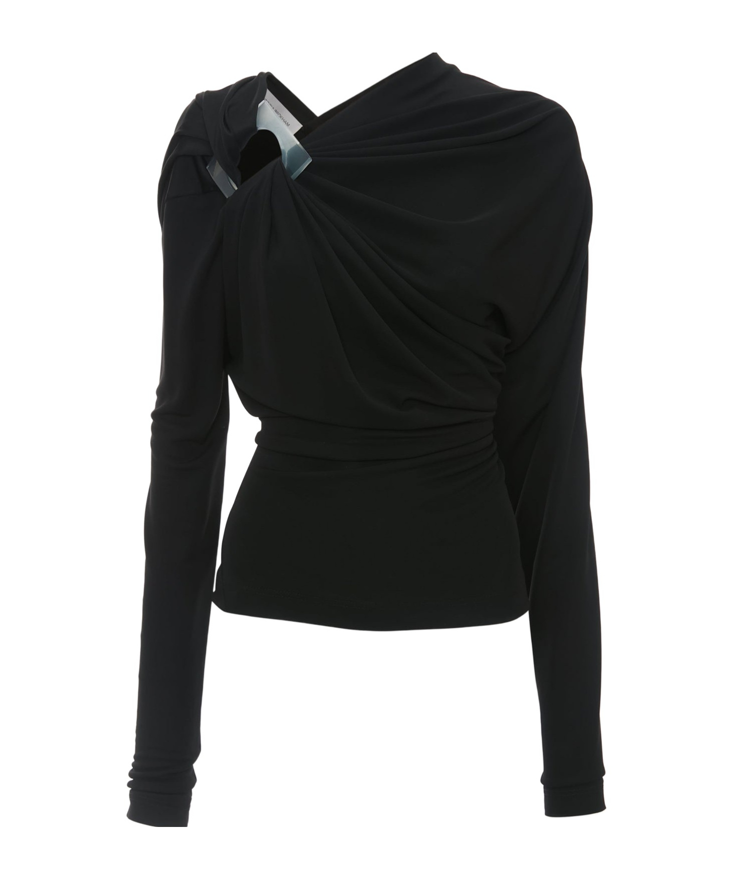 Victoria Beckham Long-sleeved Draped Knitted Top In Black