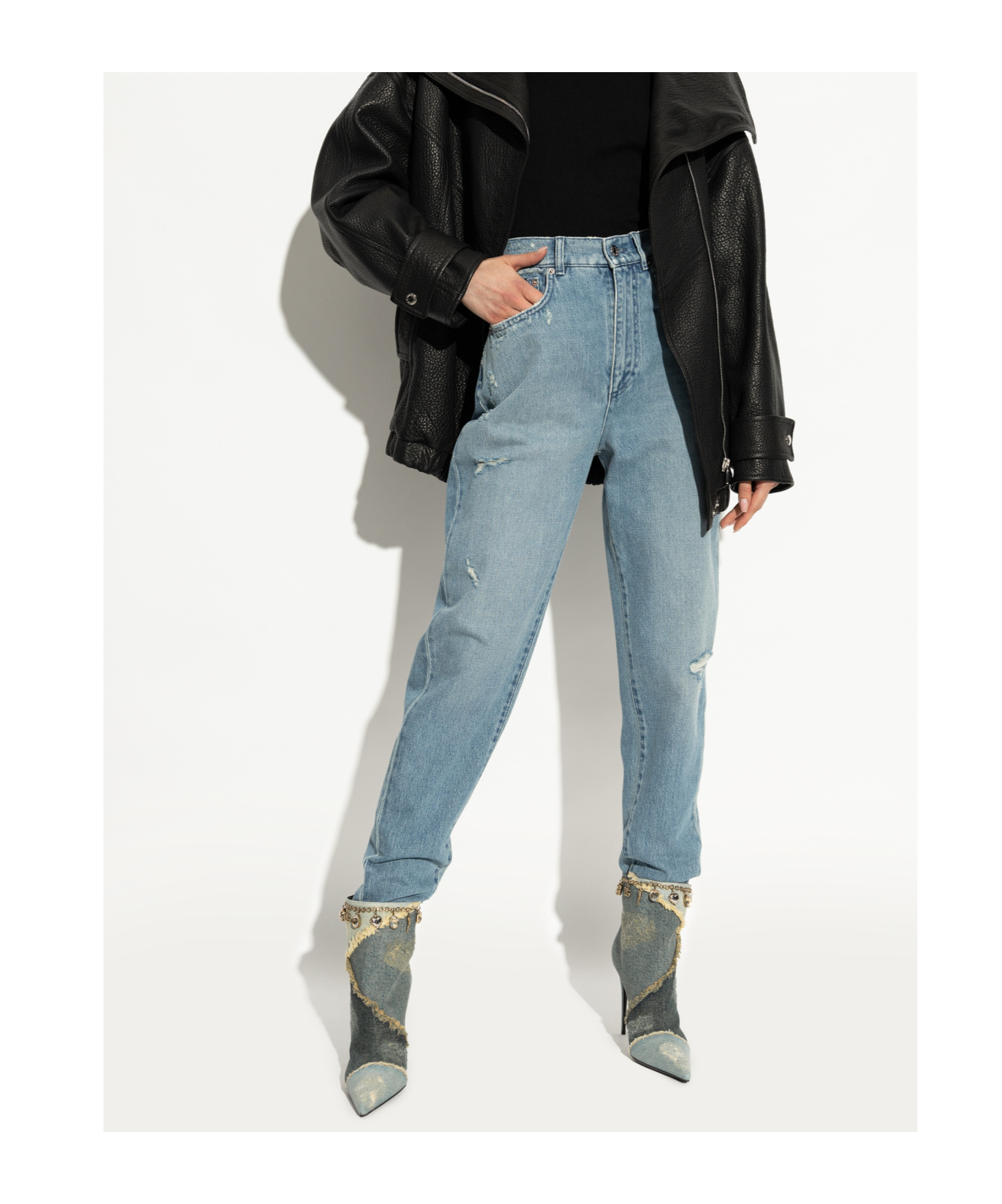 Shop Dolce & Gabbana Distressed Denim Boots In Black