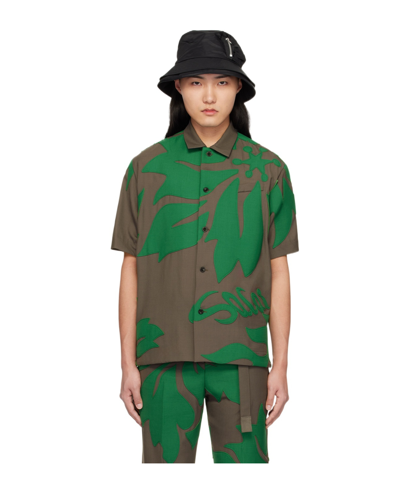 Sacai Floral Button-down Shirt In Green