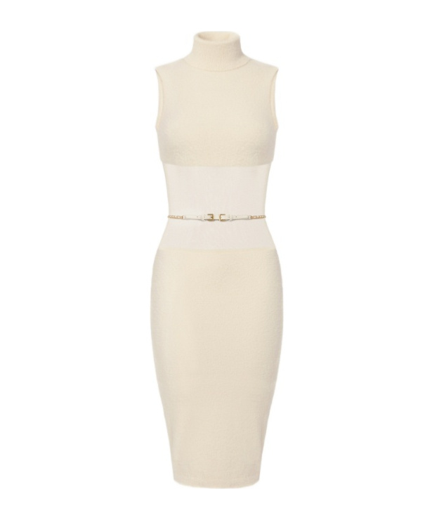 Elisabetta Franchi High-neck Sleeveless Knit Dress In Neutral