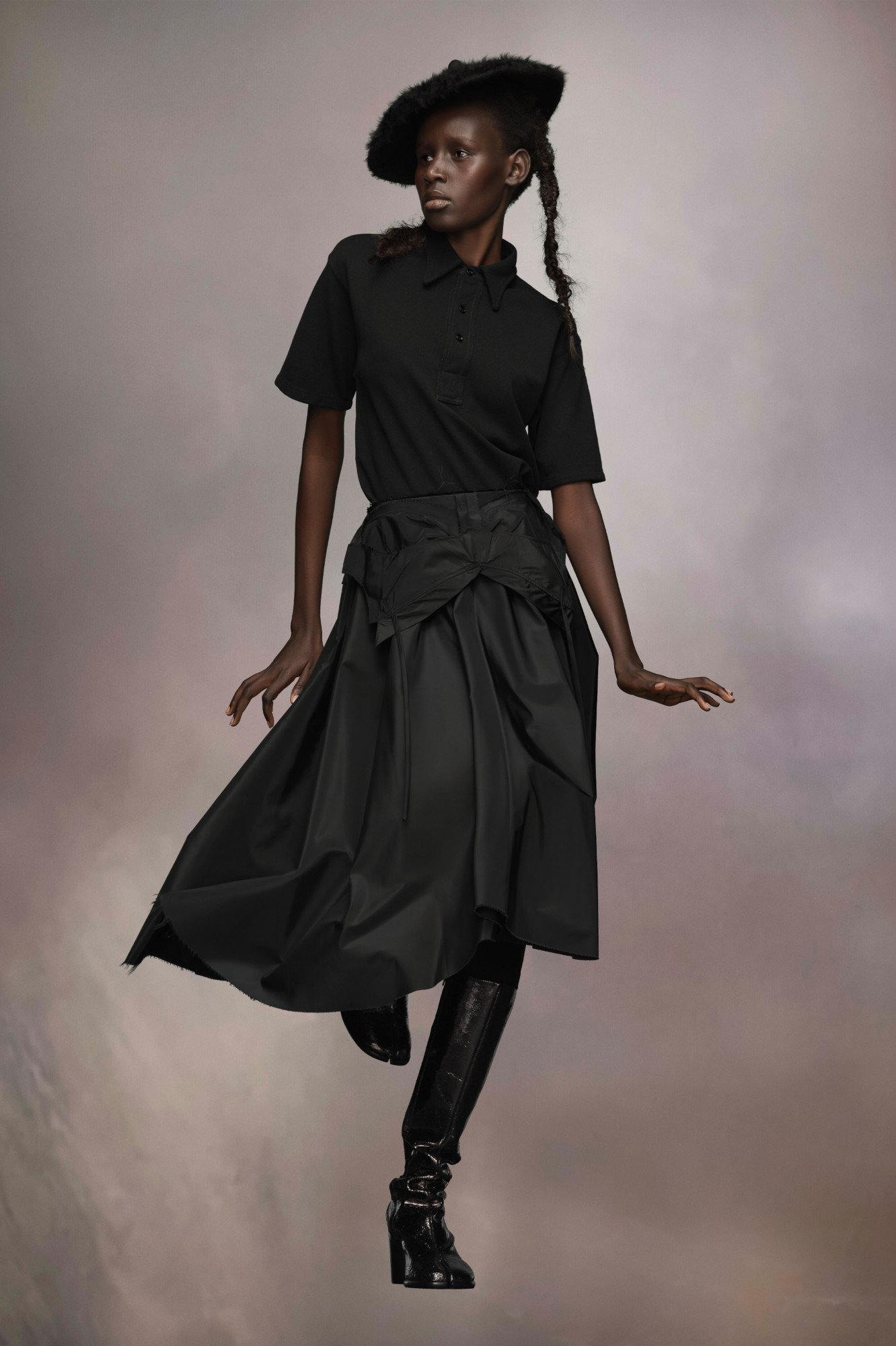 Maison Margiela Deconstructed-waist Nylon Midi Skirt In Black