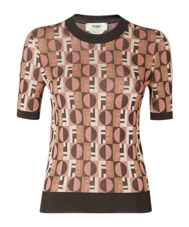 Fendi Three-dimensional Jacquard Sweater With Geometric Pattern In Brown