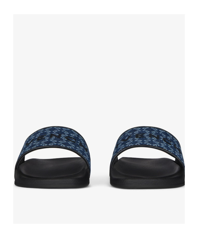 Givenchy Slide Flat Mules In Monogram 72 Denim In Black