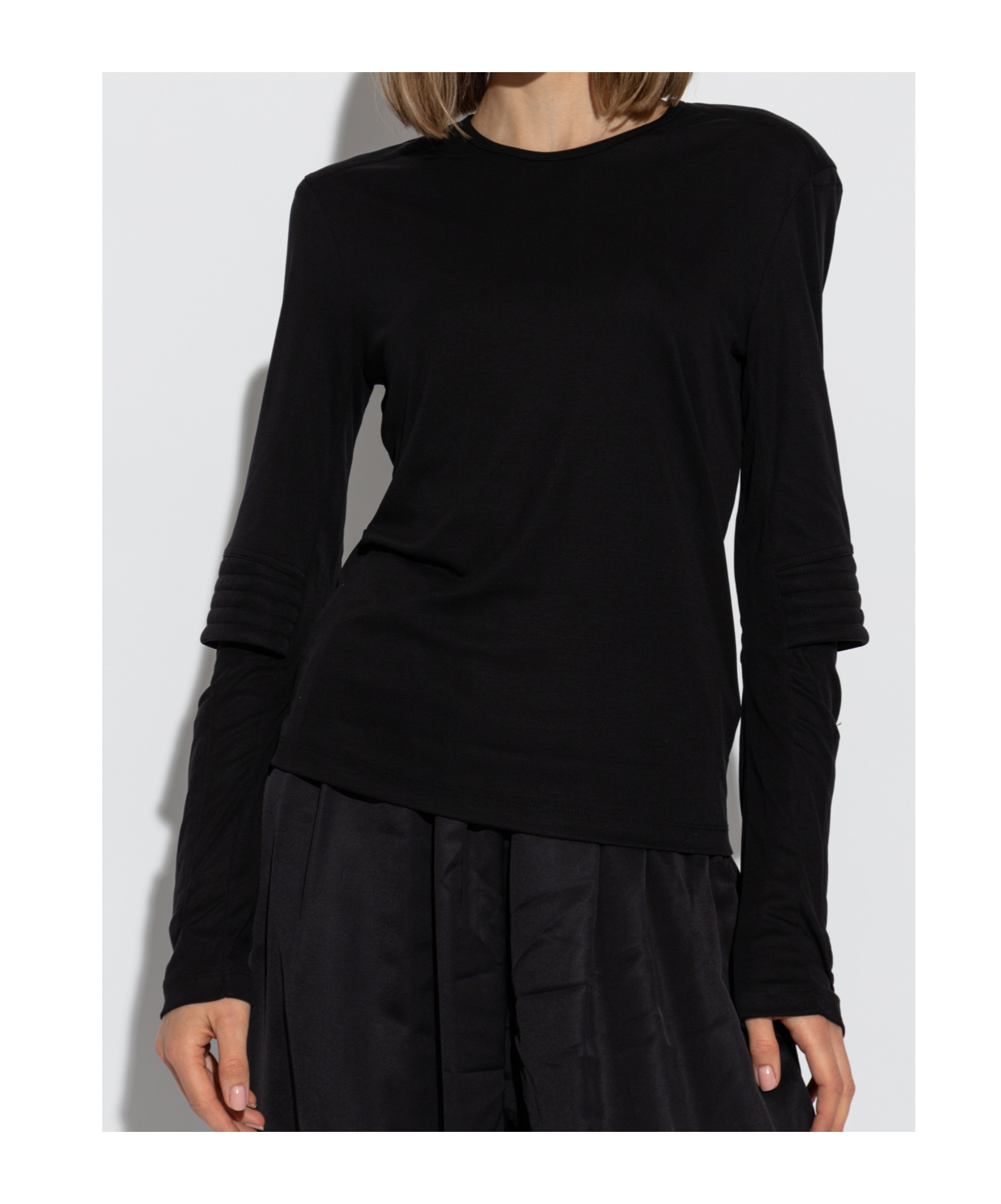 Helmut Lang Astro Crew Split-elbow Top In Black