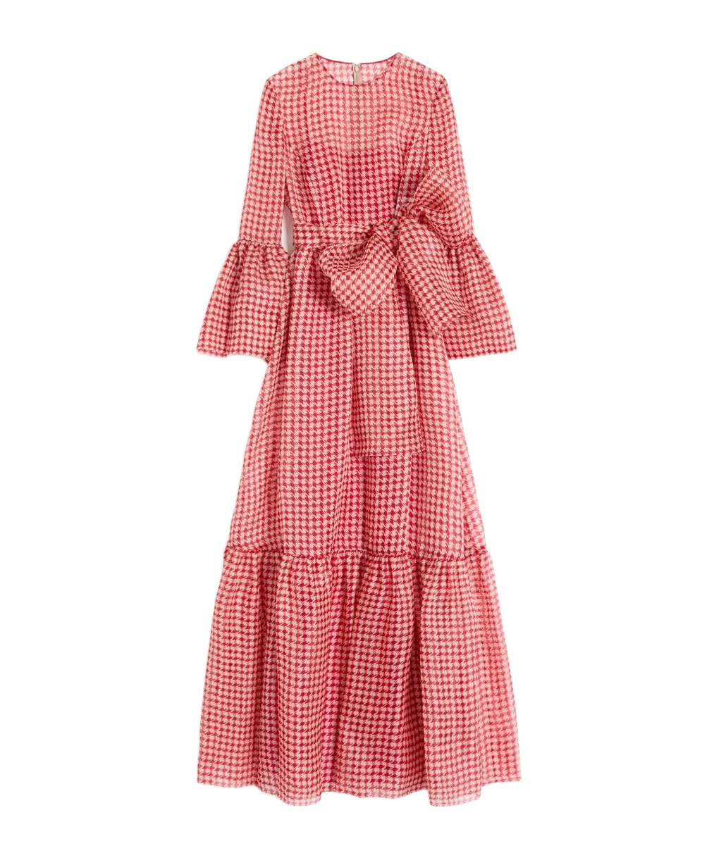 Valentino Houndstooth-pattern Maxi Dress In Pink