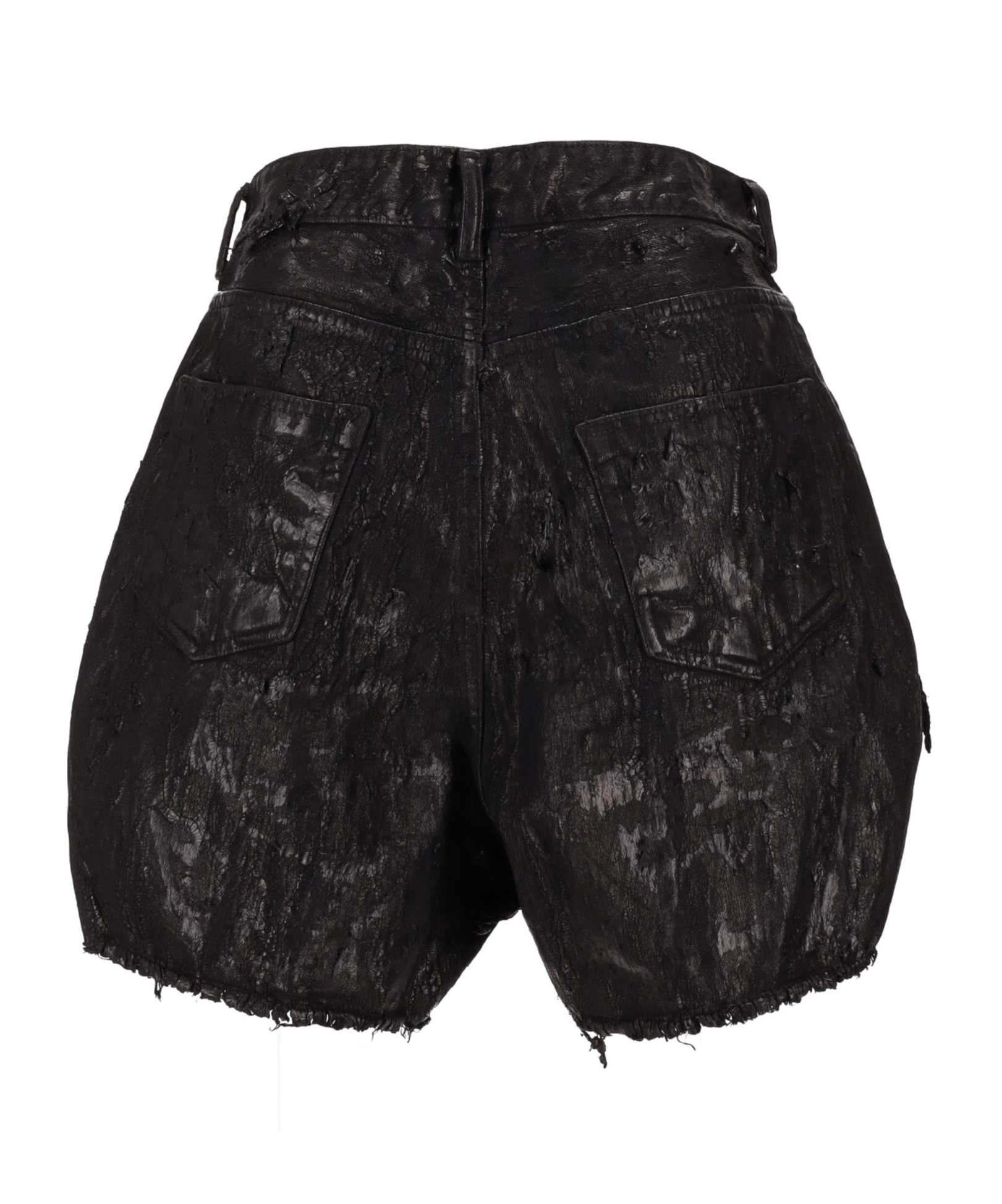 Rick Owens Womens Cut-off Distressed Waxed Cotton Shorts Black
