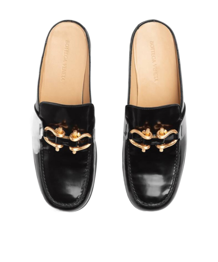 Bottega Veneta Rounded Toe Black Mules With Decorative Element In Black