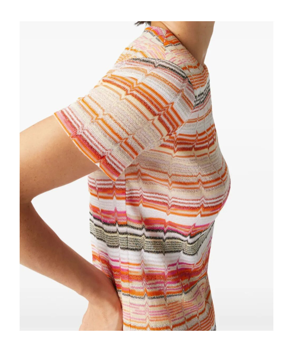 Missoni Metallic Chevron Short-sleeve Mini Dress In Nude