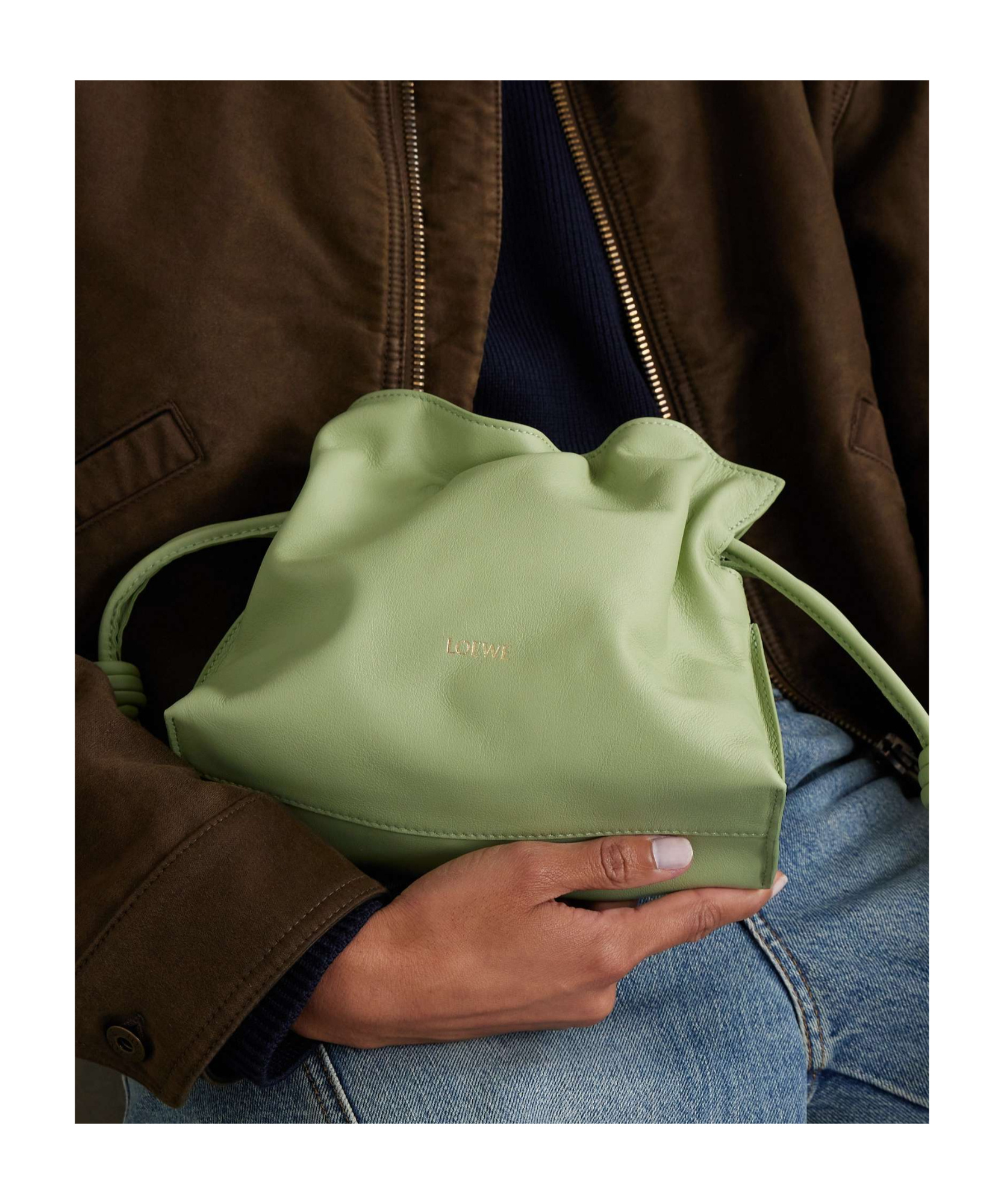 Loewe Womens Light Pear Flamenco Mini Leather Clutch Bag In Green