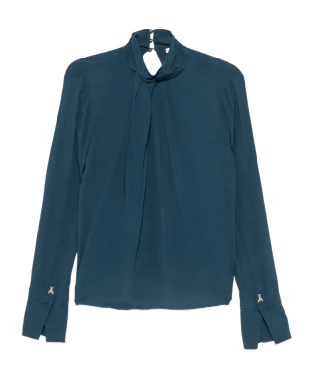 Patrizia Pepe Tie-neck Long-sleeve Blouse In Blue