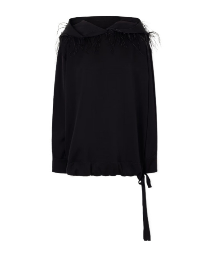 Sharon Wauchob Feather-trimmed Silk-blend Hoodie In Black