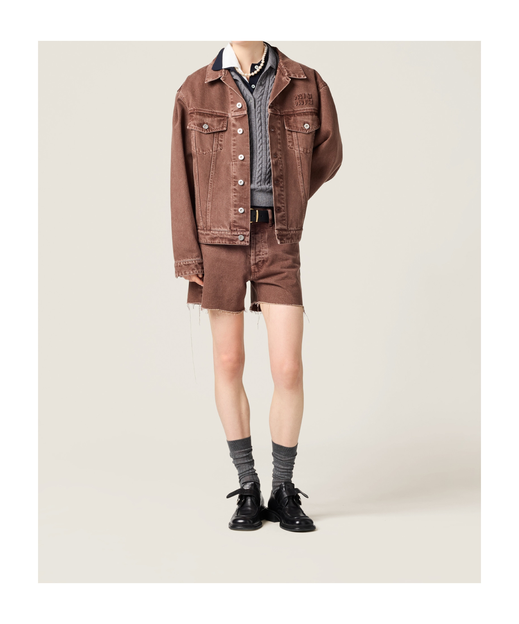 Miu Miu Long-sleeved Casual Jacket In Brown