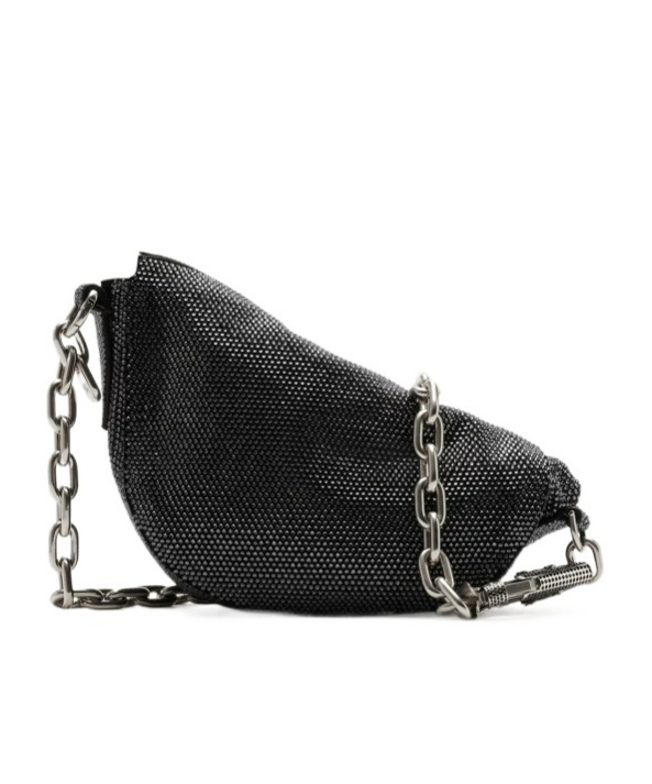 Burberry Woman Black Leather Knight Medium Shoulder Bag In Black