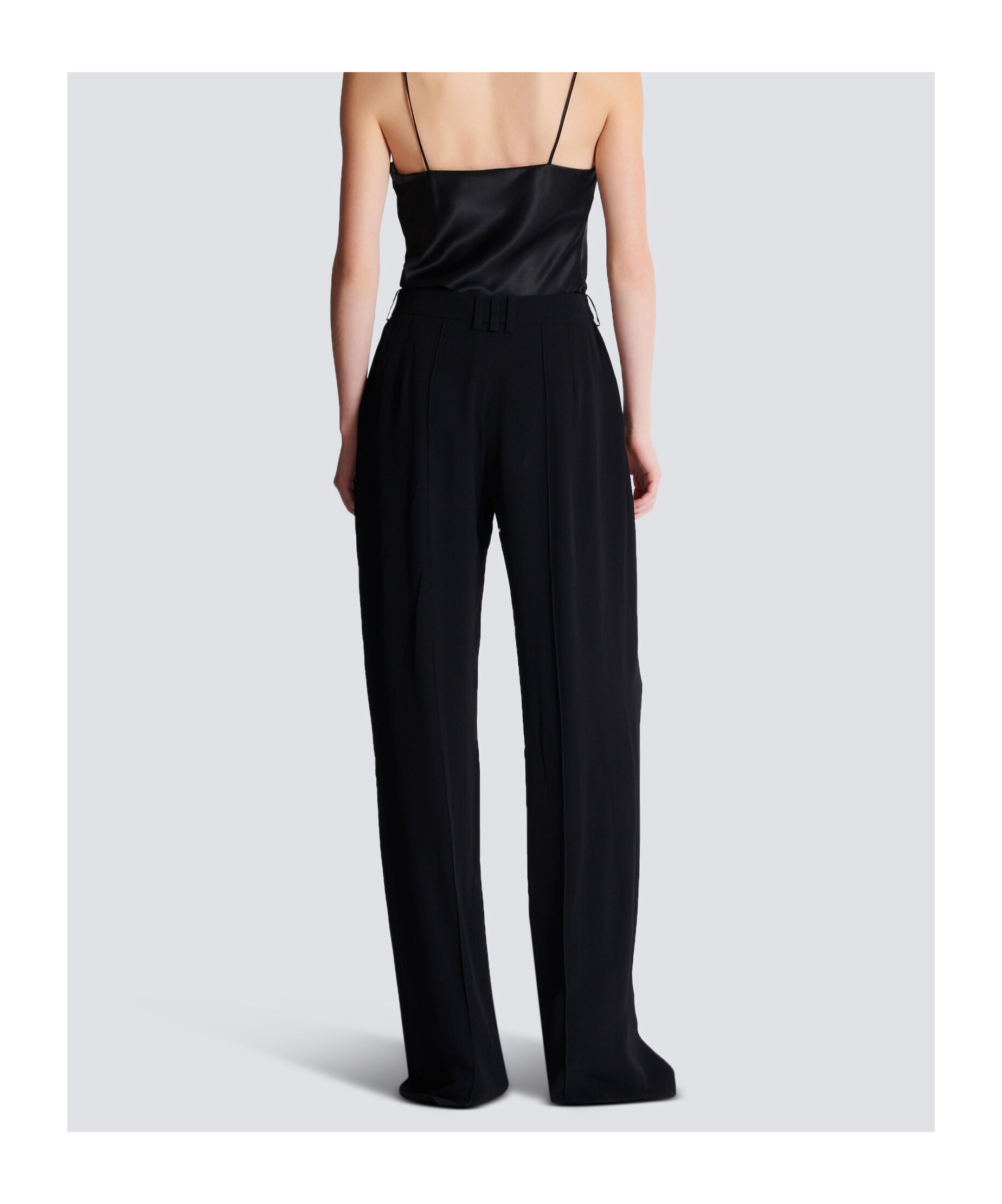 Balmain Wool Trousers With Front Pleats And Wide Leg In Black