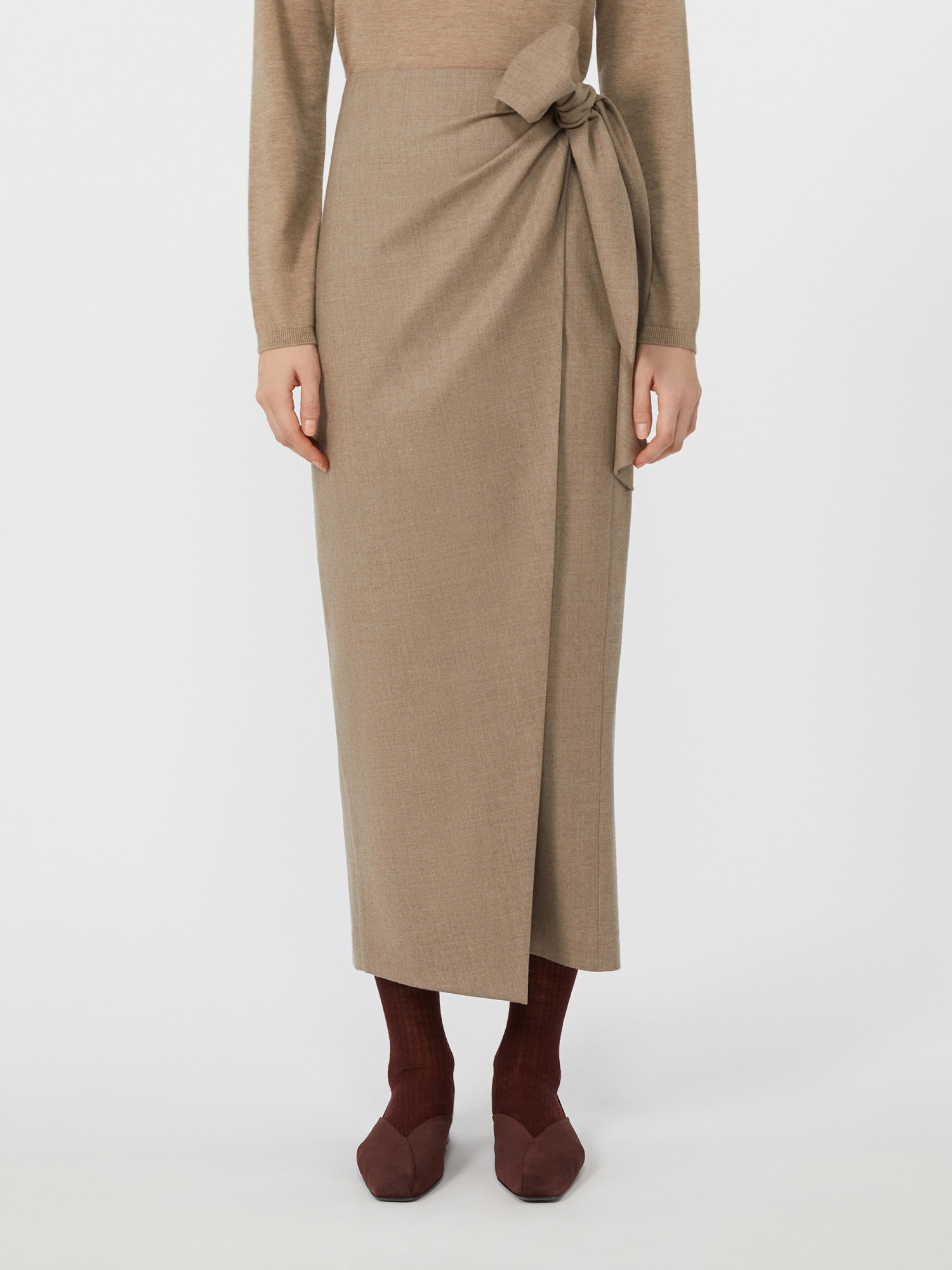 Max Mara High Waist Midi Wrap Skirt With Tie In Neutral