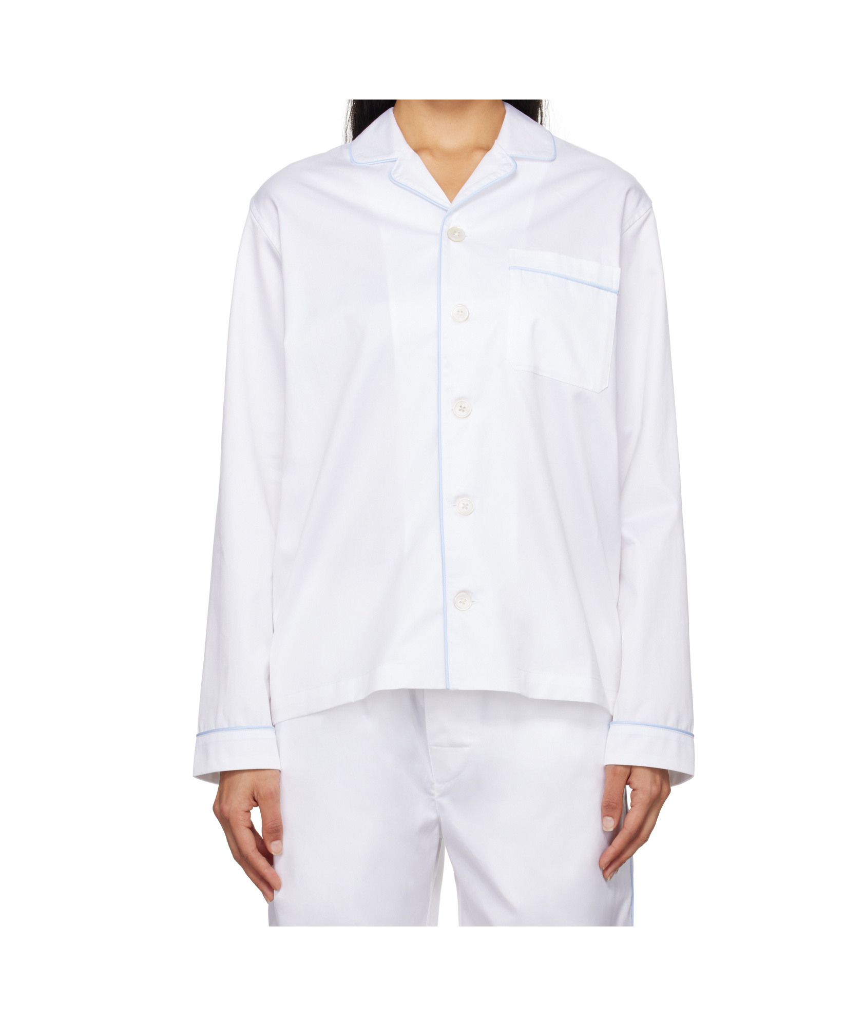 Tekla White Sateen Long-sleeved Pyjama Shirt In White