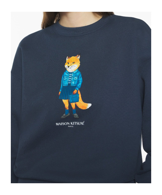 Maison Kitsuné Graphic Print Crew Neck Cotton Sweatshirt In Blue