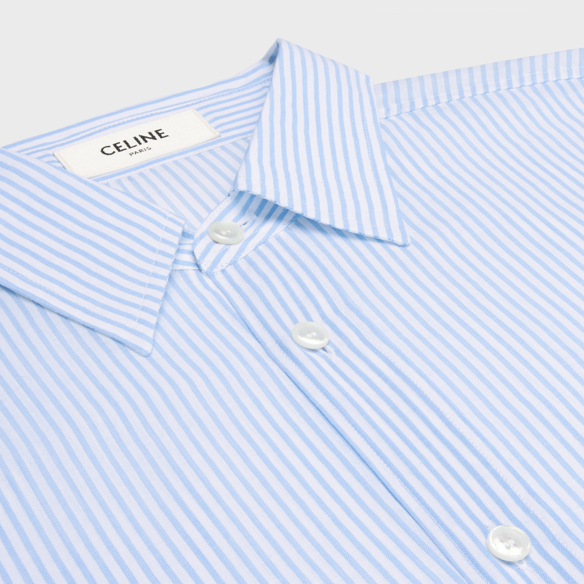 Celine Women Wide-sleeved Cotton Poplin Shirt With Stripes In Blue