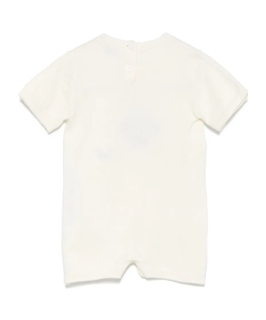 Il Gufo Bear Embroidered Crewneck Romper In White