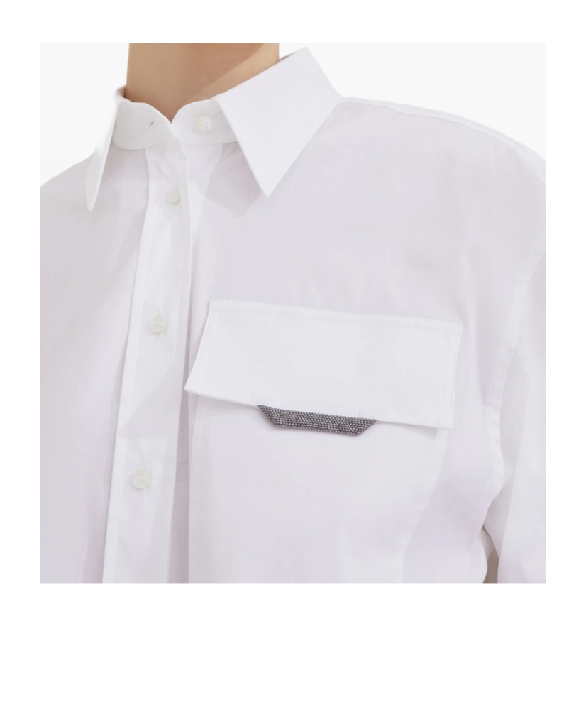 Brunello Cucinelli Button-front Poplin Shirt With Monili Pocket In White